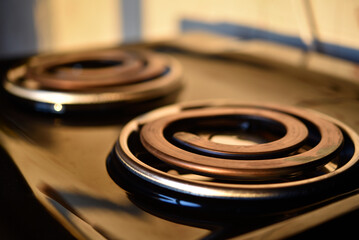 Electric tile in the kitchen. The spiral of the electric stove.