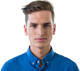 Fototapeta premium Portrait of serious man in blue shirt