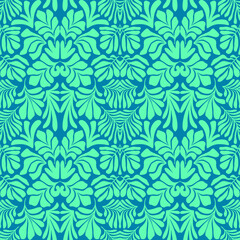 Turquoise blue abstract background with tropical palm leaves in Matisse style. Vector seamless pattern.