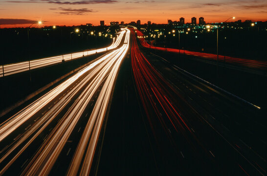 Traffic at Night on Highway #401 Toronto, Ontario, Canada