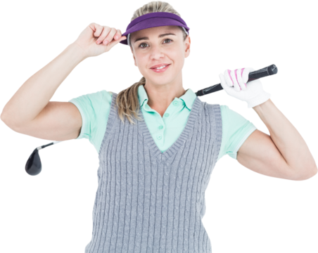 Pretty blonde playing golf