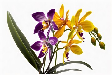 Beautiful Orchid Flowers With Violet and Yellow Color. Created with Generative AI Technology
