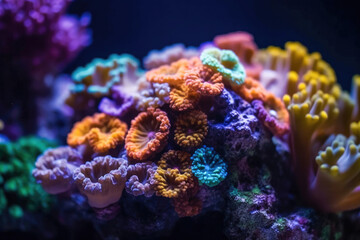 Fototapeta premium Marine corals of various colors under the sea. Generative AI