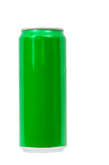 aluminum green can for cold drinks. tin can making concept. soda in green tin can on white texture