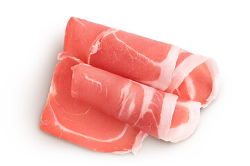 Italian prosciutto crudo or spanish jamon. Raw ham isolated on white background with full depth of...