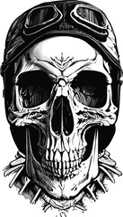 Artwork illustration and t-shirt design Pilot skull engraving ornament, white background

