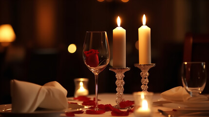 Table setting for romantic dinner in restaurant