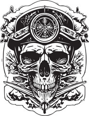 Artwork illustration and t-shirt design Pilot skull engraving ornament, white background
