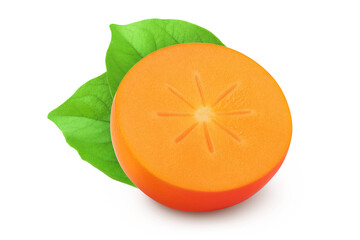 Persimmon fruit half isolated on white background with full depth of field