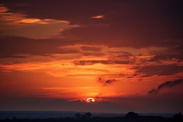 an orange sky with birds flying in it, in the style of dramatic lighting effects, atmospheric clouds