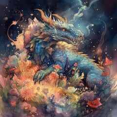 watercolor mysterious Dragon Generative Ai