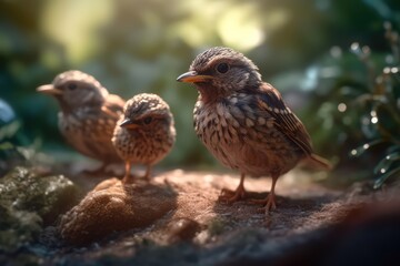 Summer is coming, cute little bird family. Generative AI.