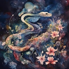 watercolor mysterious Snake Generative Ai