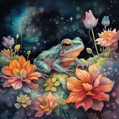 Fototapeta na wymiar watercolor mysterious Frog Generative Ai