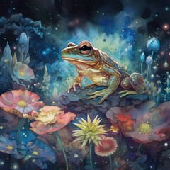 Fototapeta na wymiar watercolor mysterious Frog Generative Ai