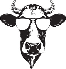 Cow with sunglasses Vector Illustration, SVG