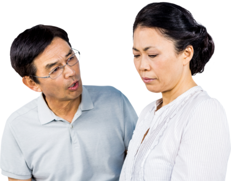 Older asian couple having an argument
