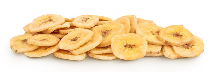 Dried banana chips isolated on white background with full depth of field © kolesnikovserg