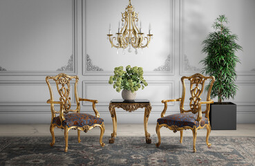 Classic furniture in classic interior .armchair classic . 3D rendering
