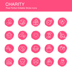 Pixel Perfect Charity Icons Set: High-Quality Vector Graphics for Non-Profits