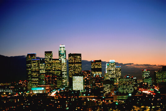 City Skyline at Night Los Angeles, California, USA