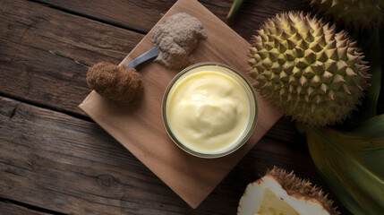 Fototapeta na wymiar Fresh Durian Smoothie on a Rustic Table