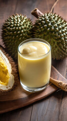 Fresh Durian Smoothie on a Rustic Table