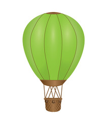 Hot air balloon green, colorful balloon with brown gondola and ballasts. 3d photorealistic vector illustration  © Dav_782