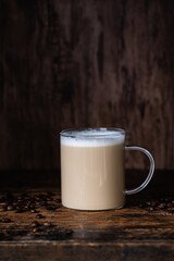 Cafe latte or cafe a lait made of espresso and hot steamed milk 