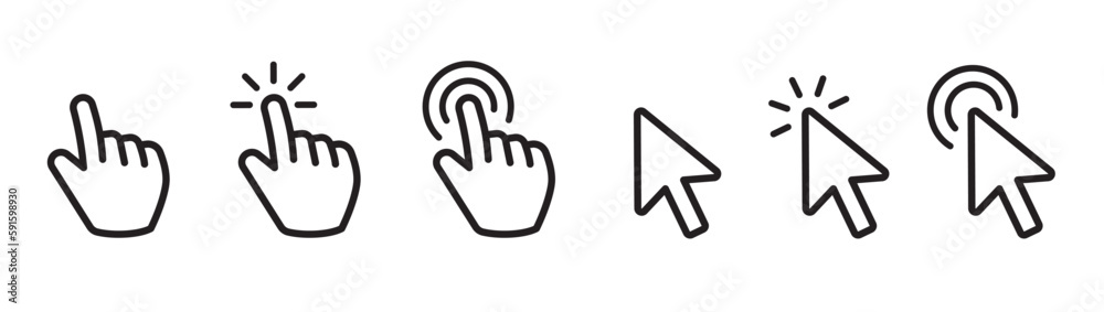 Poster Set of Cursor icons click, vector icons. Mouse click cursor set. Cursor icon. Vector illustration.