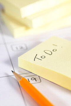Sticky Notes, Pencil and Desk Calendar