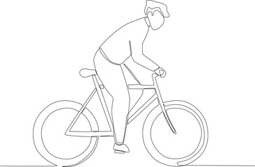 A man pedals a bicycle fast. World bicycle day one-line drawing