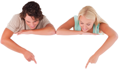 Man and woman pointing on a whiteboard