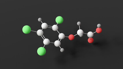 2,4,5-Trichlorophenoxyacetic acid molecule, molecular structure, 2,4,5-T, ball and stick 3d model, structural chemical formula with colored atoms