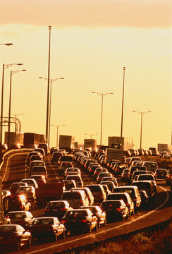 Traffic on Highway 401 at Sunset Toronto, Ontario, Canada