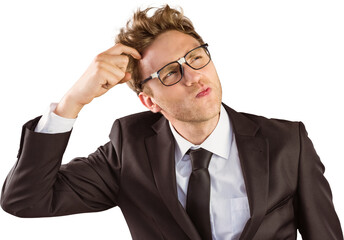 Young geeky businessman scratching his head