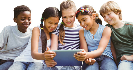 Children using digital tablet at park