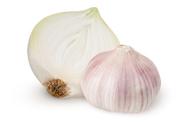 Obraz na płótnie Canvas Onion and garlic on an isolated white background.