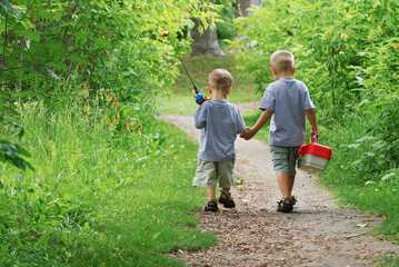 Boys on Path with Fishing Gear