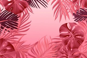Fototapeta na wymiar tropical leaves in pink background