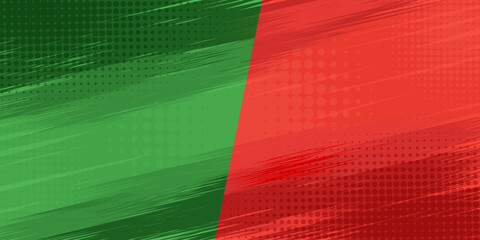 Grunge pop art comic versus background with dotted red and green color, vector illustration.