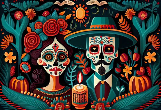 A Lovely Illustration Of The Mexican Festival Known As Day Of The Dead. Vibrant Day Of The Dead. Generative AI