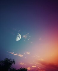 Naklejka na ściany i meble the moon shines over the treetops in a pink sky