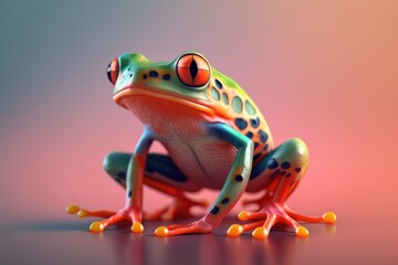 Naklejka premium A multicolored frog on a gradient pastel background. created with generative ai