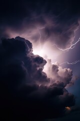 lightning lights up the sky with a purple sky, and purple clouds