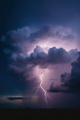 Naklejka na ściany i meble lightning striking over dark clouds with lightning bolting from the sky