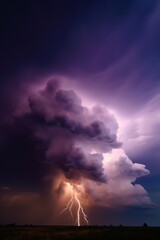 Naklejka na ściany i meble lightning lights up the sky with a purple sky, and purple clouds