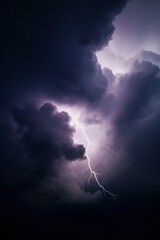 Naklejka premium lightning lights up the sky with a purple sky, and purple clouds