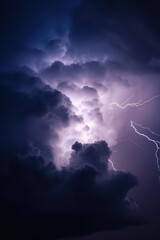 lightning lights up the sky with a purple sky, and purple clouds