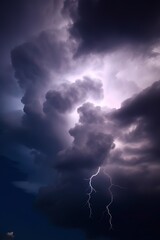 Naklejka na ściany i meble lightning lights up the sky with a purple sky, and purple clouds